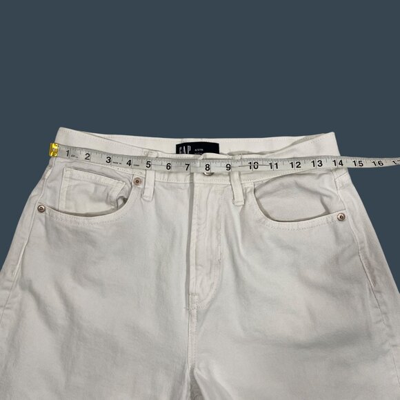 Gap Denim High Rise Wide-Leg Jeans 4/27R White 100% Cotton frayed hem neutral tr - Picture 6 of 10